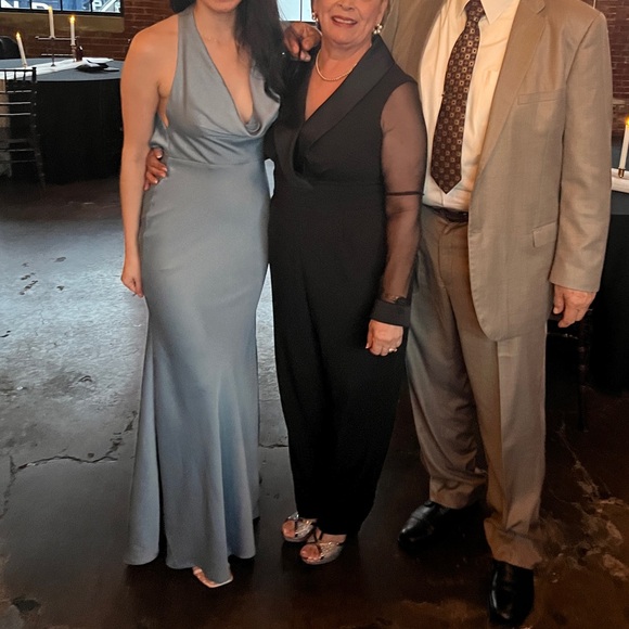 Bridesmaid satin halter cowl in Dusty blue from ASOS - Picture 7 of 7